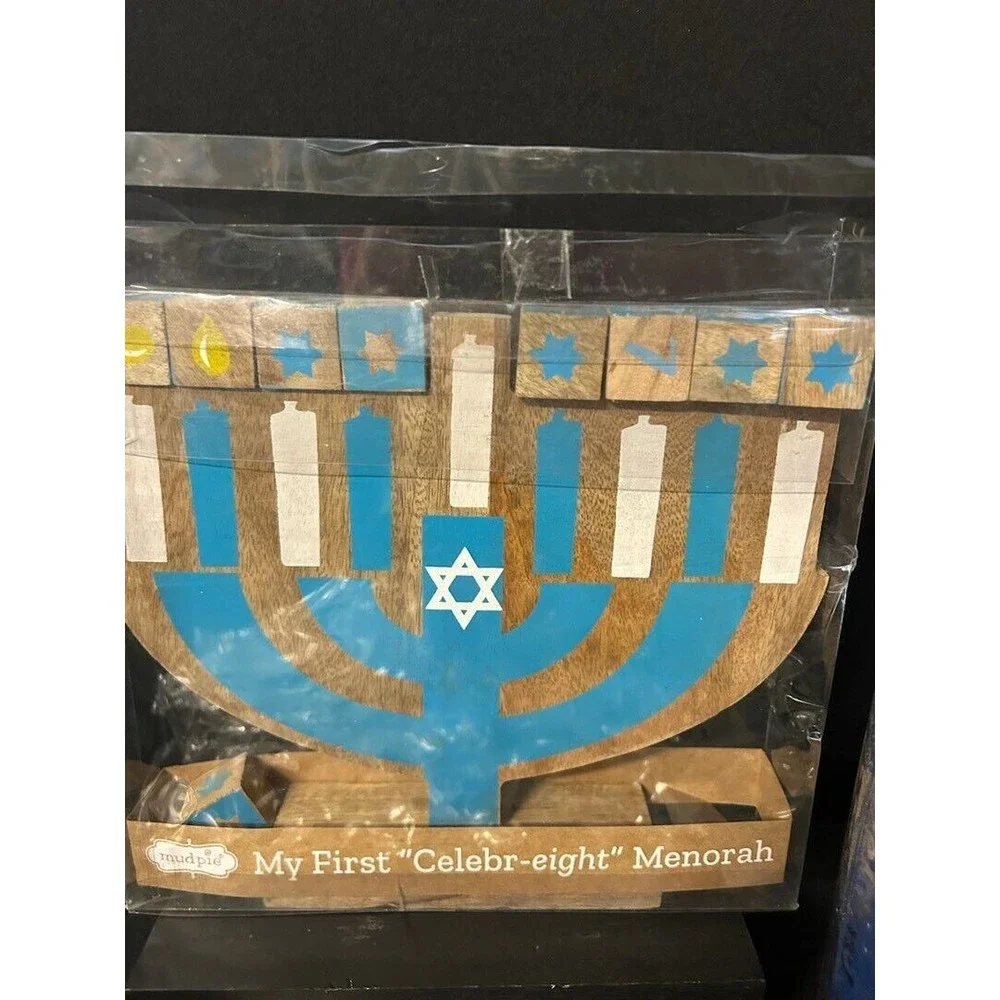 Mudpie My First Menorah Wooden Blocks Hanukkah Numbers Flame Star Of David